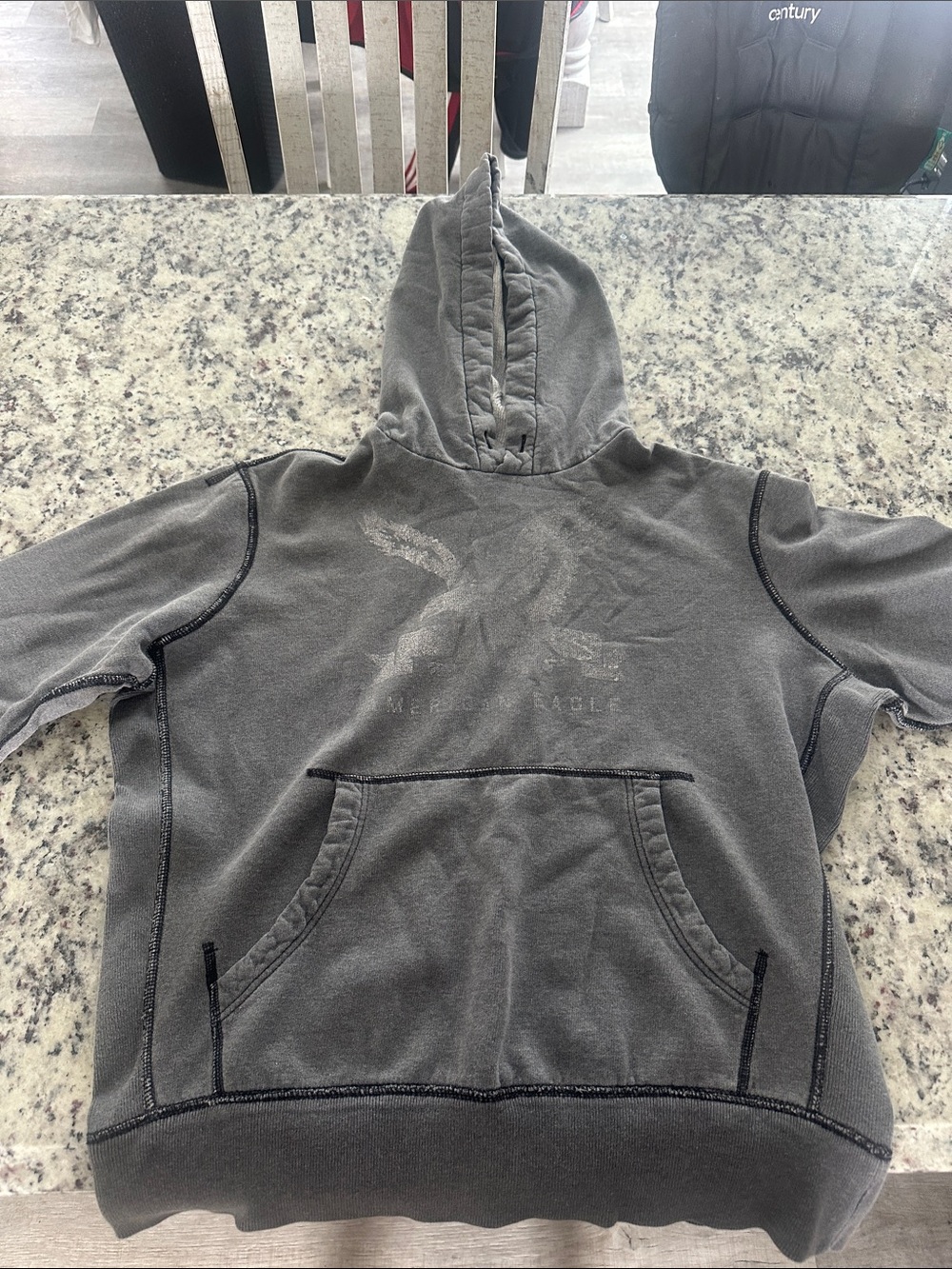 American Eagle Distressed Charcoal Graphic Hoodie